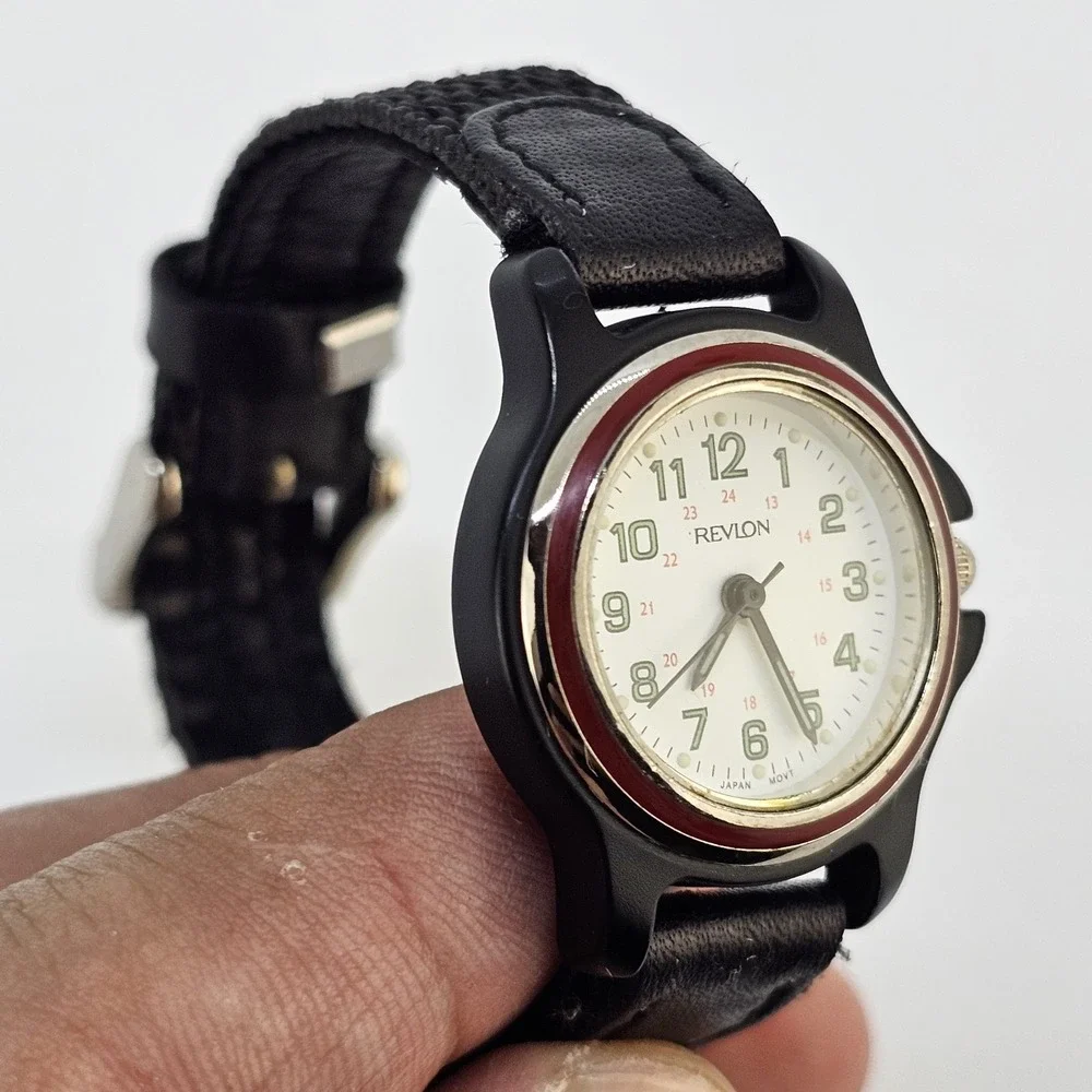 Revlon Watch Women 25MM White Dial Black Nylon Bands Up to 6